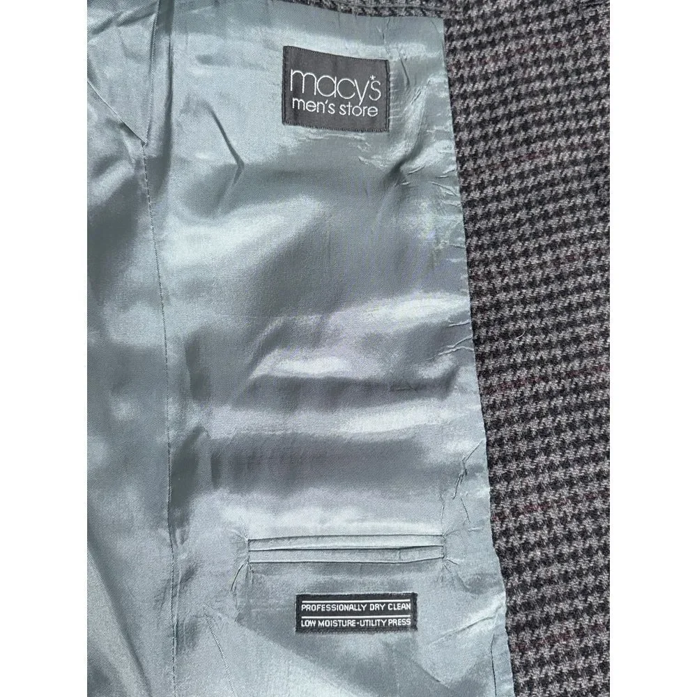 Vtg Houndstooth Blazer‎ Jacket Mens 44R Gray Lambswool Blend Eclectic Grandpa - Picture 9 of 14